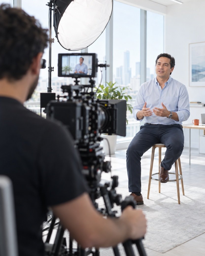 Rodaje de una entrevista corporativa con cámara de cine