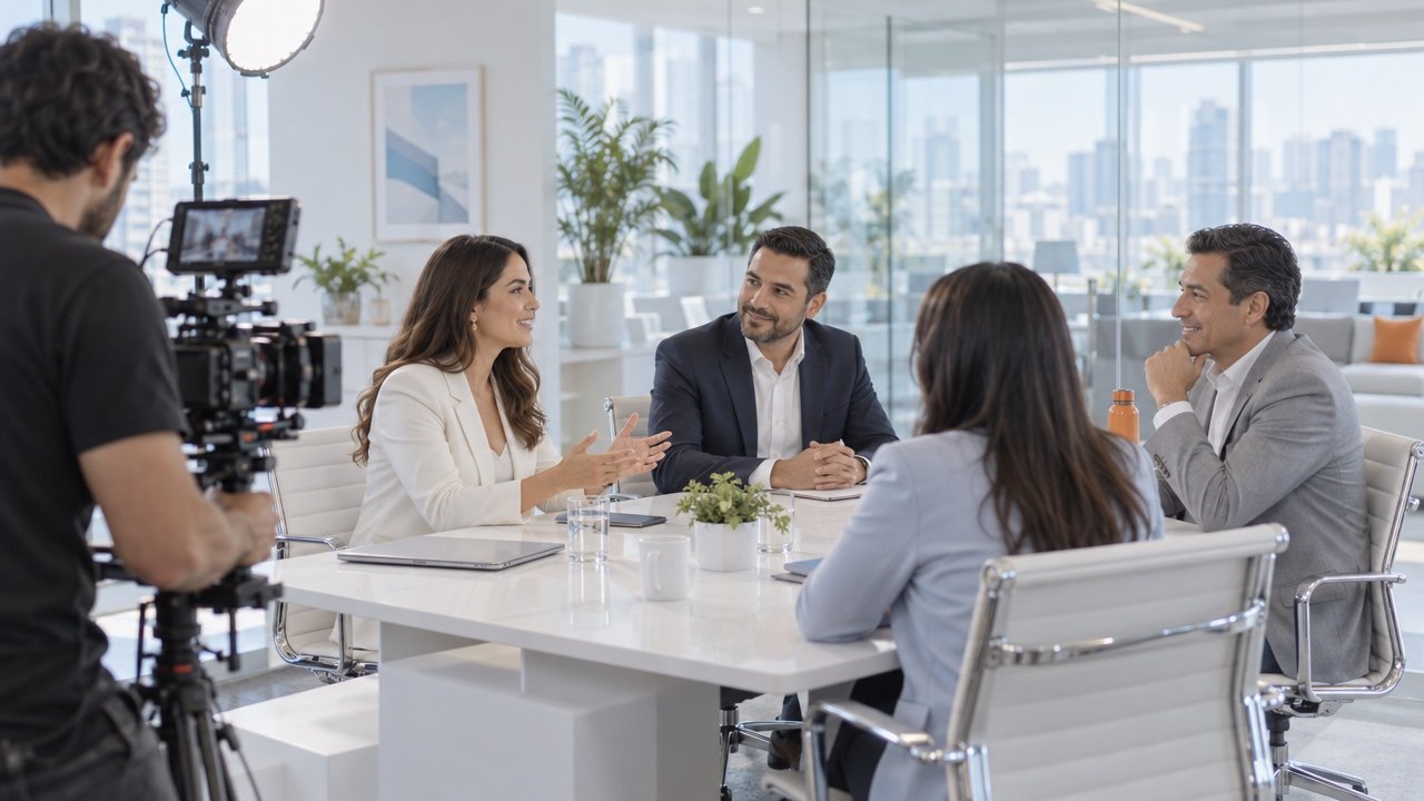 Grabación de una reunión ejecutiva en una oficina corporativa